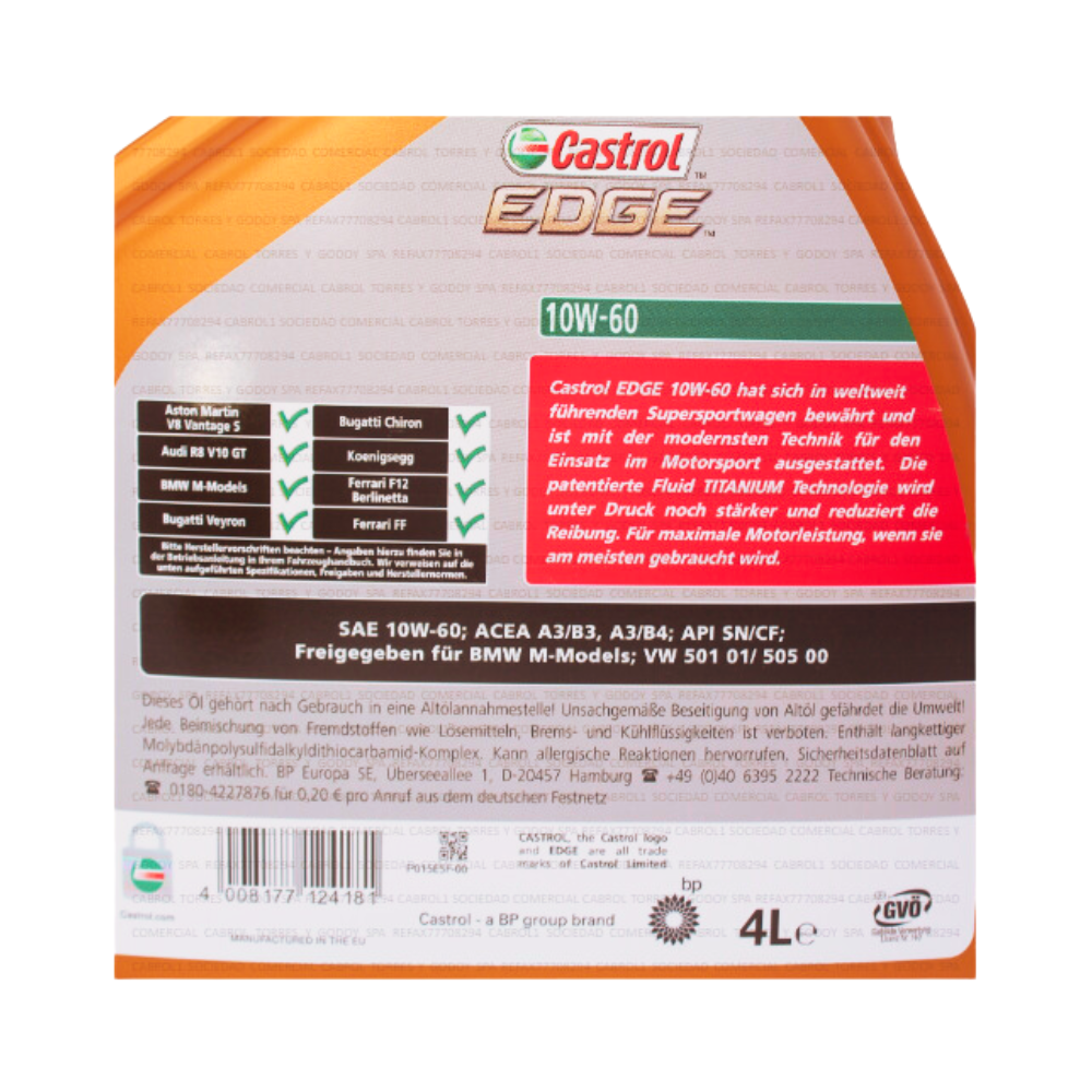 Aceite Castrol Edge SuperCar 10W60 Sintetico